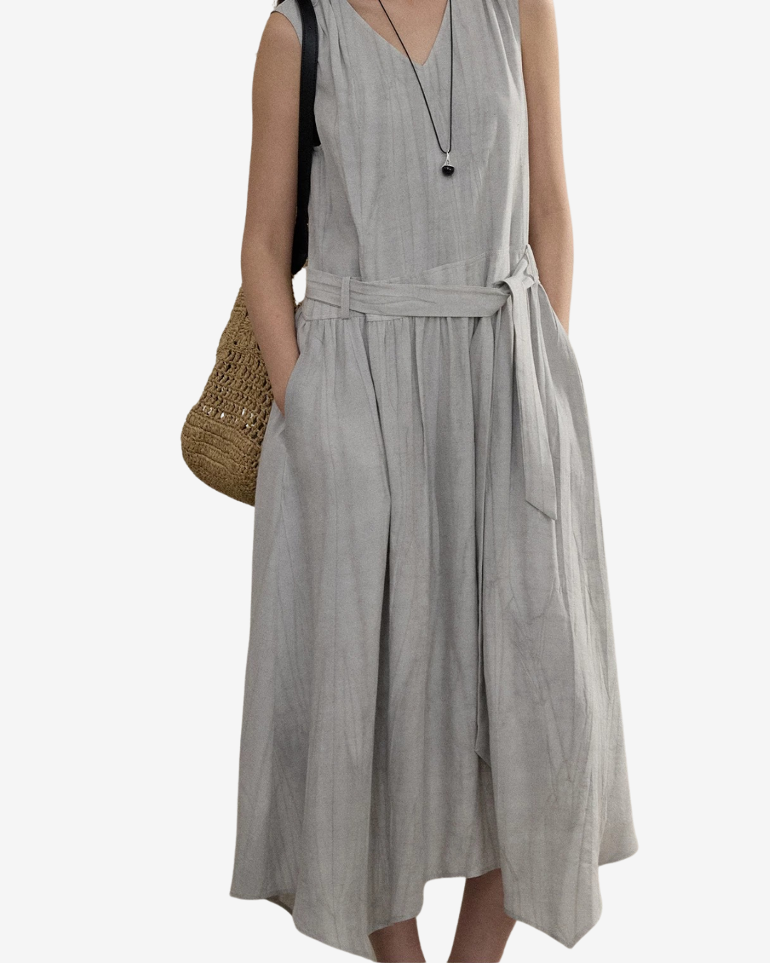 CLIPETTE リヨセルリネンブレンドノースリーブドレス