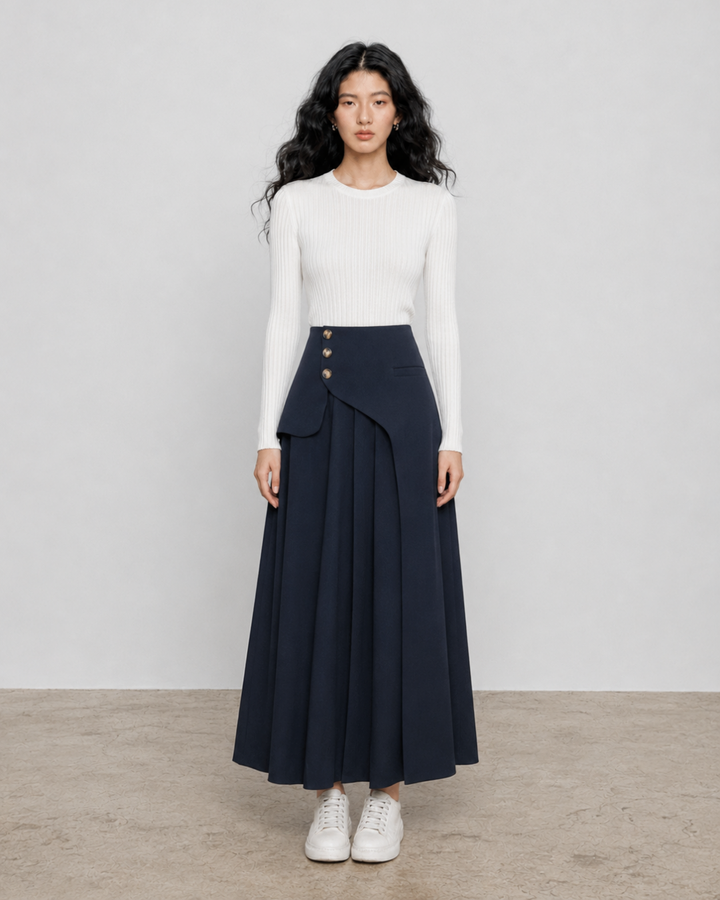 アシンメトリープリーツロングスカート