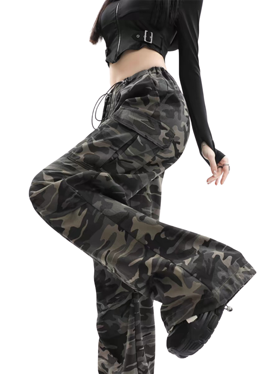 W12s ドローストリングカモフラージュカジュアルパンツ_rara25