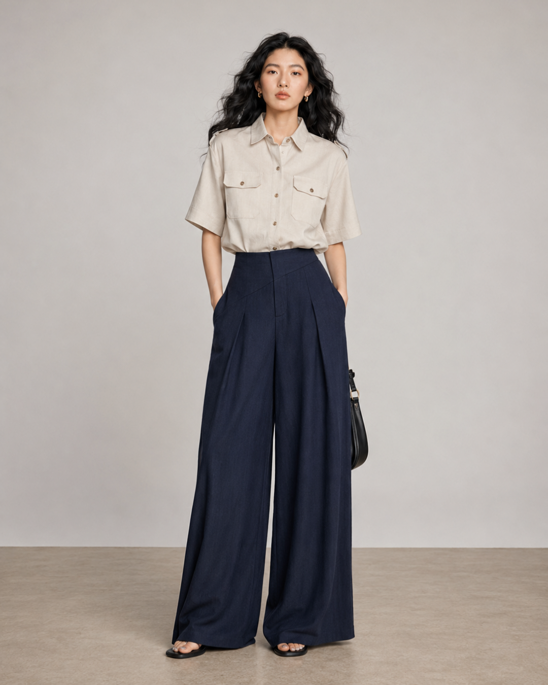 テンセルリネンワイドレッグパンツ