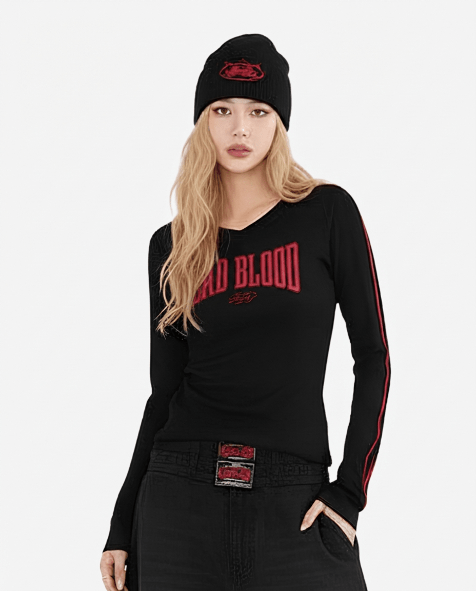 Badblood アメリカンレトロサイドラインロングTシャツ - zirara