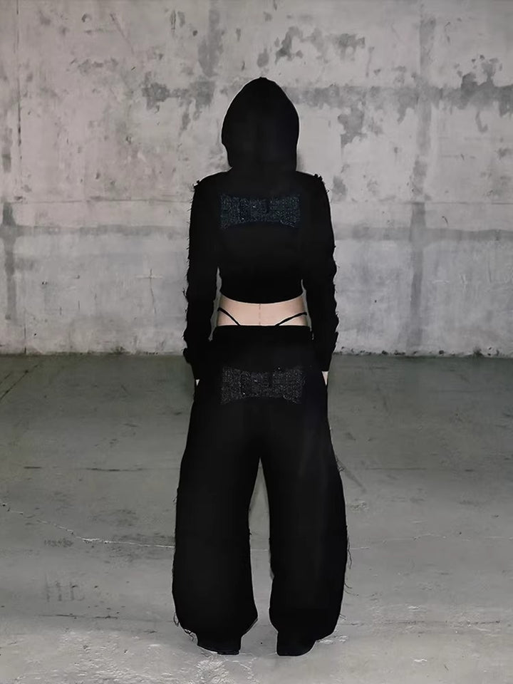 Badblood ダメージ ワイドスウェットパンツ_rara33