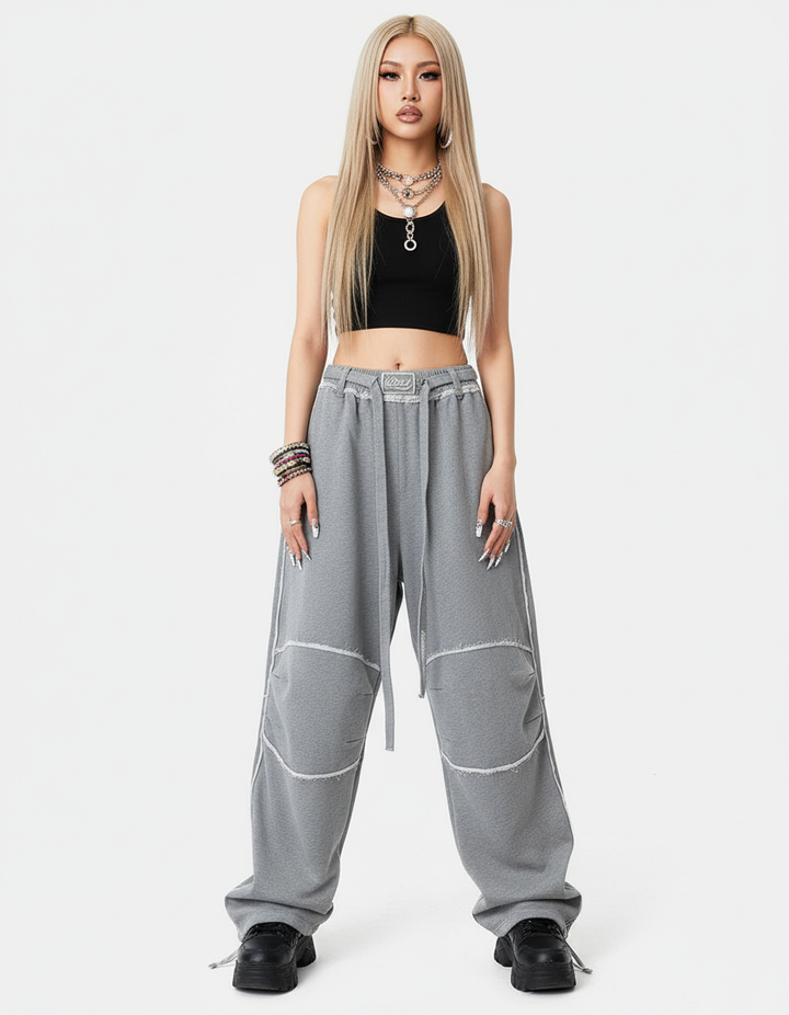 Badblood ダメージ ワイドスウェットパンツ_rara33